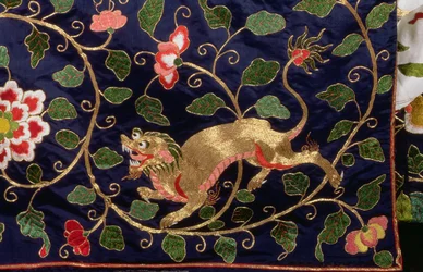 Dragon and Stylised Flowers and Foliage, Detail of Chinese Embroidery Hangings from the State Bed (detail)